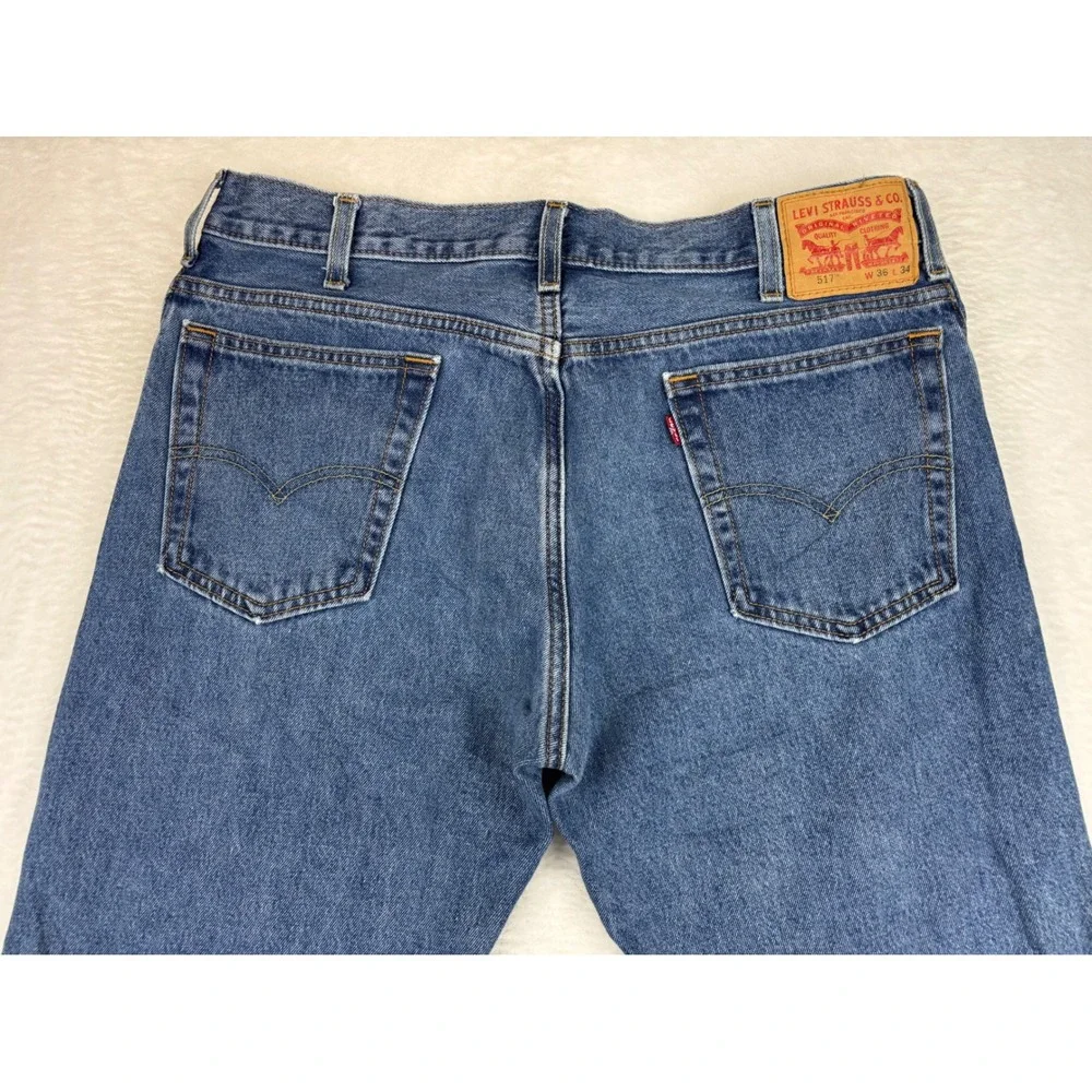 Levis 517 Mens 36x34 Bootcut Jeans Blue Denim Medium Grungy Wash Vintage Style